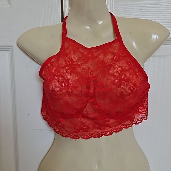 Victoria's Secert Women's Lace Underwire Halter Bralette 32DD Red - Picture 1 of 16